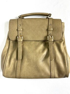 MMS Taupe Knapsack Two Attachable Straps Flap Snap Close Soft Leather Backpack